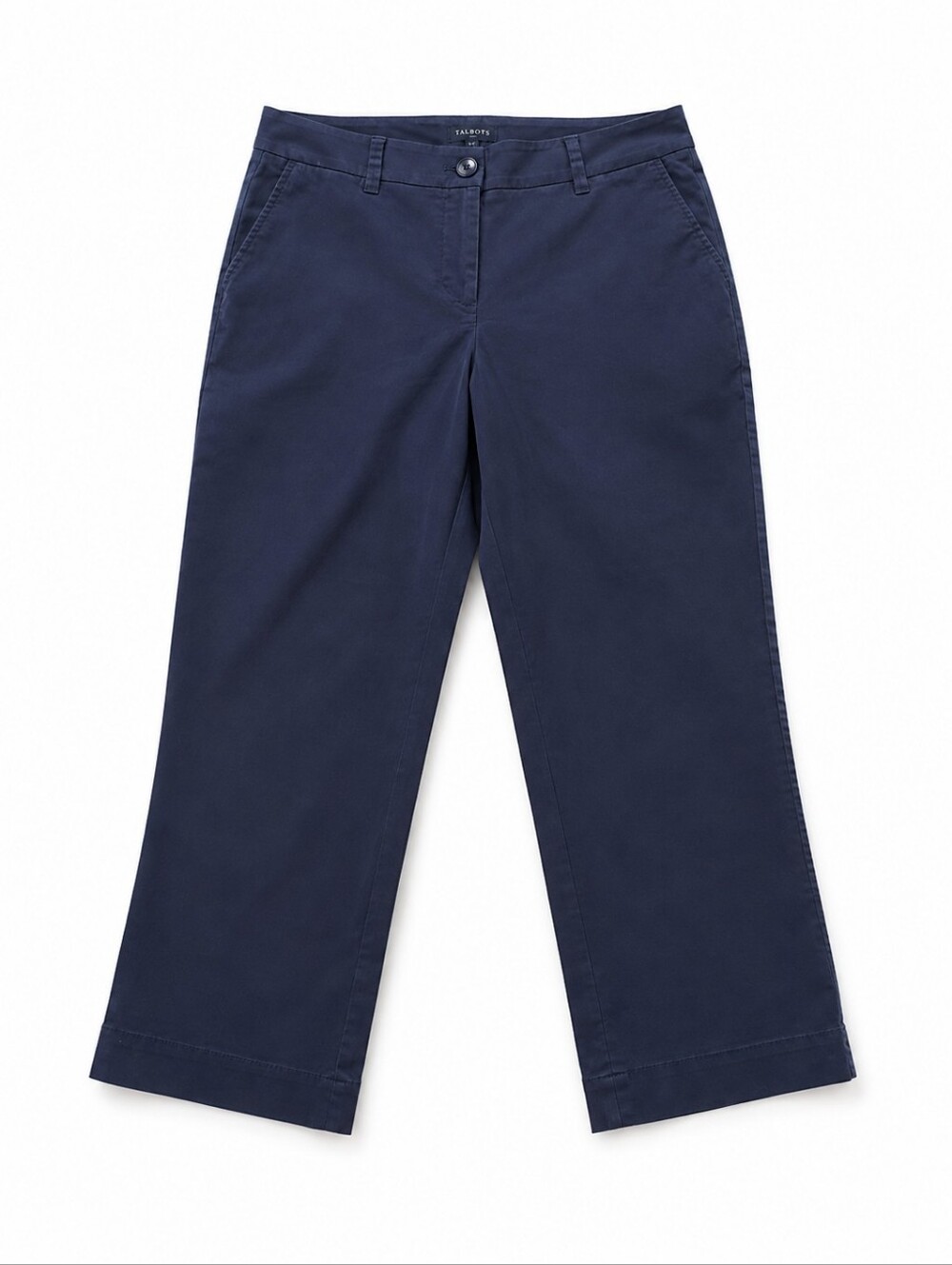 Talbots Curvy Slim Perfect Crop Pants 8P Petite Navy Button Tab Hem